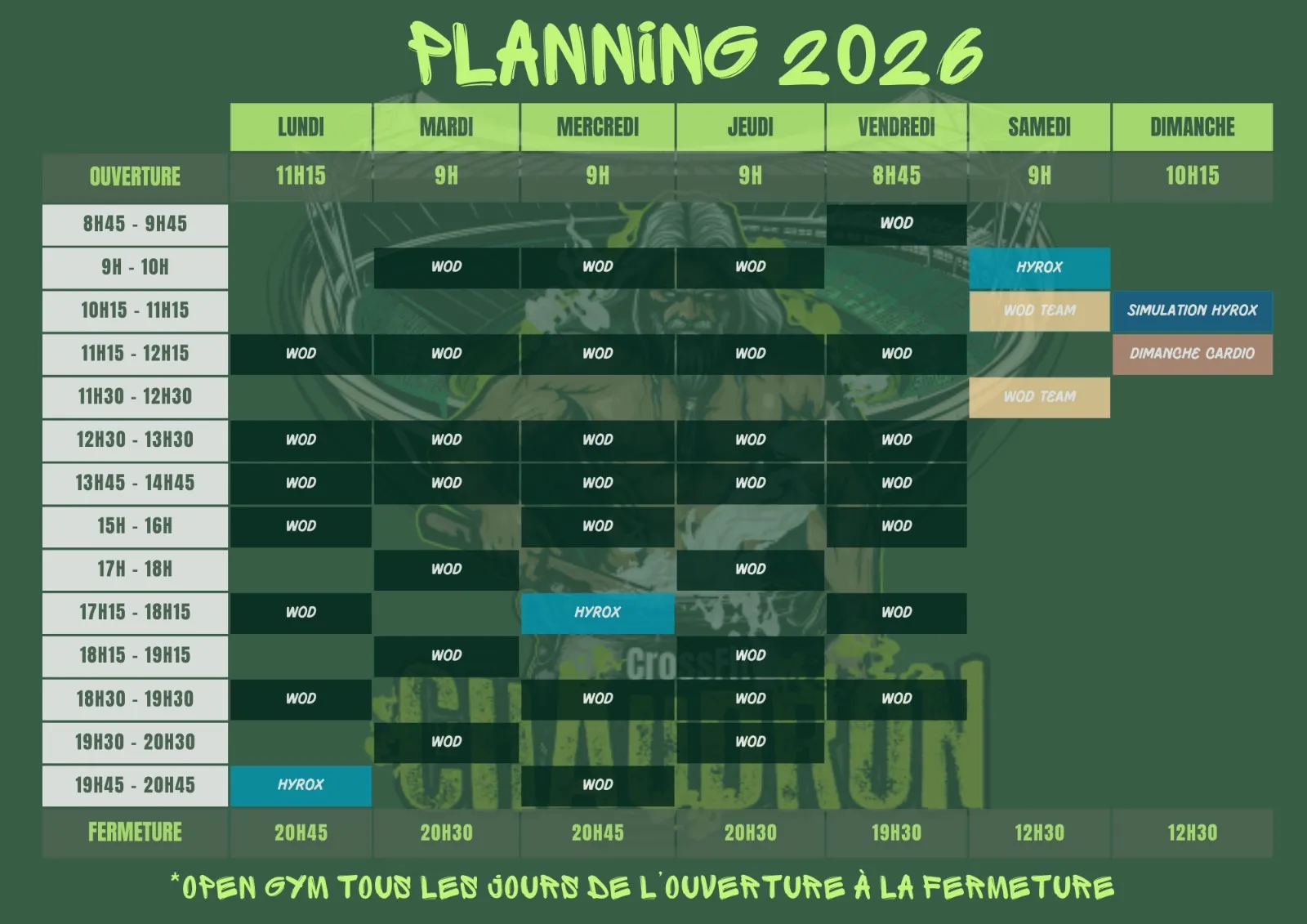 Planning 2026 — CrossFit® Le Chaudron