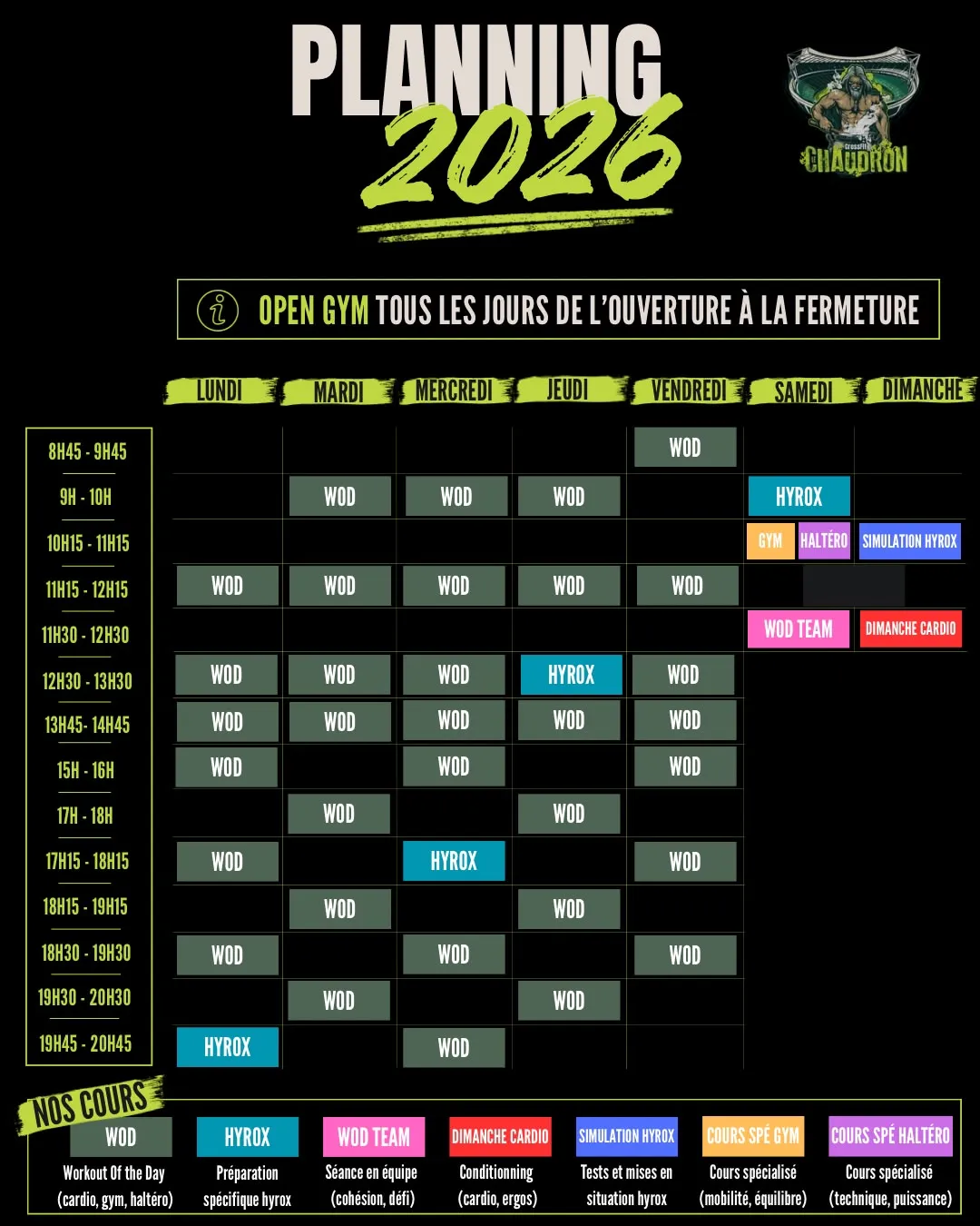 Planning 2026 - CrossFit® Le Chaudron